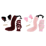 Maxbell Plush Cat Ears, Paws and Tail Set Lovely for Themed Party Birthday Carnivals Red Black
