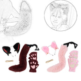 Maxbell Plush Cat Ears, Paws and Tail Set Lovely for Themed Party Birthday Carnivals Red Black