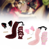 Maxbell Plush Cat Ears, Paws and Tail Set Lovely for Themed Party Birthday Carnivals Red Black