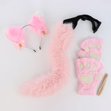 Maxbell Plush Cat Ears, Paws and Tail Set Lovely for Themed Party Birthday Carnivals Pink