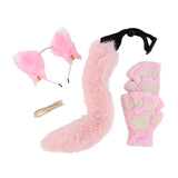 Maxbell Plush Cat Ears, Paws and Tail Set Lovely for Themed Party Birthday Carnivals Pink
