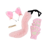 Maxbell Plush Cat Ears, Paws and Tail Set Lovely for Themed Party Birthday Carnivals Pink