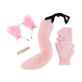 Maxbell Plush Cat Ears, Paws and Tail Set Lovely for Themed Party Birthday Carnivals Pink