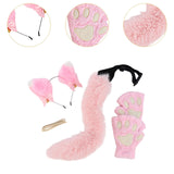 Maxbell Plush Cat Ears, Paws and Tail Set Lovely for Themed Party Birthday Carnivals Pink