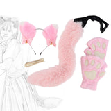 Maxbell Plush Cat Ears, Paws and Tail Set Lovely for Themed Party Birthday Carnivals Pink