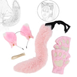 Maxbell Plush Cat Ears, Paws and Tail Set Lovely for Themed Party Birthday Carnivals Pink