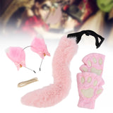 Maxbell Plush Cat Ears, Paws and Tail Set Lovely for Themed Party Birthday Carnivals Pink