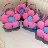 Maxbell Flower Woven Bag Handbag Woven Basket Handbag for Garden Ceremony Harvesting Blue Pink Flower