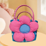 Maxbell Flower Woven Bag Handbag Woven Basket Handbag for Garden Ceremony Harvesting Blue Pink Flower