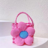 Maxbell Flower Woven Bag Handbag Woven Basket Handbag for Garden Ceremony Harvesting Pink Pink Flower