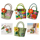 Maxbell Flower Woven Bag Shopping Basket Picnic Basket for Outdoor Harvesting Garden Orange Flower Twill