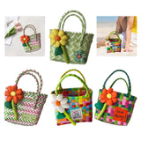 Maxbell Flower Woven Bag Shopping Basket Picnic Basket for Outdoor Harvesting Garden Orange Flower Twill