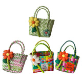 Maxbell Flower Woven Bag Shopping Basket Picnic Basket for Outdoor Harvesting Garden Orange Flower Twill