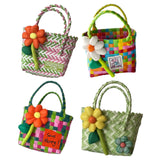 Maxbell Flower Woven Bag Shopping Basket Picnic Basket for Outdoor Harvesting Garden Orange Flower Twill