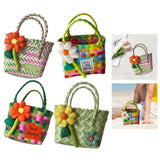 Maxbell Flower Woven Bag Shopping Basket Picnic Basket for Outdoor Harvesting Garden Orange Flower Twill