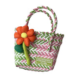Maxbell Flower Woven Bag Shopping Basket Picnic Basket for Outdoor Harvesting Garden Orange Flower Twill