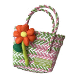 Maxbell Flower Woven Bag Shopping Basket Picnic Basket for Outdoor Harvesting Garden Orange Flower Twill