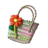 Maxbell Flower Woven Bag Shopping Basket Picnic Basket for Outdoor Harvesting Garden Orange Flower Twill