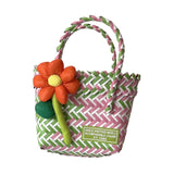 Maxbell Flower Woven Bag Shopping Basket Picnic Basket for Outdoor Harvesting Garden Orange Flower Twill