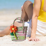 Maxbell Flower Woven Bag Shopping Basket Picnic Basket for Outdoor Harvesting Garden Orange Flower Twill