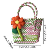 Maxbell Flower Woven Bag Shopping Basket Picnic Basket for Outdoor Harvesting Garden Orange Flower Twill