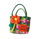 Maxbell Flower Woven Bag Shopping Basket Picnic Basket for Outdoor Harvesting Garden Orange Flower