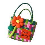Maxbell Flower Woven Bag Shopping Basket Picnic Basket for Outdoor Harvesting Garden Orange Flower
