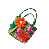 Maxbell Flower Woven Bag Shopping Basket Picnic Basket for Outdoor Harvesting Garden Orange Flower