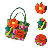 Maxbell Flower Woven Bag Shopping Basket Picnic Basket for Outdoor Harvesting Garden Orange Flower