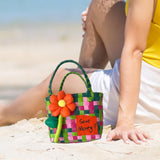 Maxbell Flower Woven Bag Shopping Basket Picnic Basket for Outdoor Harvesting Garden Orange Flower