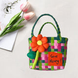 Maxbell Flower Woven Bag Shopping Basket Picnic Basket for Outdoor Harvesting Garden Orange Flower