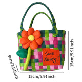 Maxbell Flower Woven Bag Shopping Basket Picnic Basket for Outdoor Harvesting Garden Orange Flower
