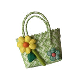 Maxbell Flower Woven Bag Shopping Basket Picnic Basket for Outdoor Harvesting Garden Yellow Flower Twill
