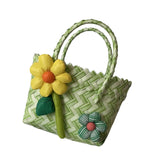 Maxbell Flower Woven Bag Shopping Basket Picnic Basket for Outdoor Harvesting Garden Yellow Flower Twill