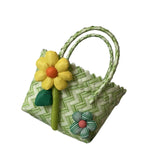 Maxbell Flower Woven Bag Shopping Basket Picnic Basket for Outdoor Harvesting Garden Yellow Flower Twill