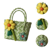 Maxbell Flower Woven Bag Shopping Basket Picnic Basket for Outdoor Harvesting Garden Yellow Flower Twill