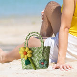 Maxbell Flower Woven Bag Shopping Basket Picnic Basket for Outdoor Harvesting Garden Yellow Flower Twill