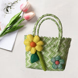 Maxbell Flower Woven Bag Shopping Basket Picnic Basket for Outdoor Harvesting Garden Yellow Flower Twill