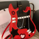 Maxbell Guitar Shaped Backpack Fashion Trendy Guitar Purse for Dating Shopping Party Red