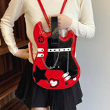 Maxbell Guitar Shaped Backpack Fashion Trendy Guitar Purse for Dating Shopping Party Red