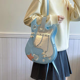 Maxbell Guitar Shaped Backpack Fashion Trendy Guitar Purse for Dating Shopping Party Light Blue