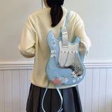 Maxbell Guitar Shaped Backpack Fashion Trendy Guitar Purse for Dating Shopping Party Light Blue