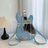 Maxbell Guitar Shaped Backpack Fashion Trendy Guitar Purse for Dating Shopping Party Light Blue
