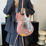 Maxbell Guitar Shaped Backpack Fashion Trendy Guitar Purse for Dating Shopping Party Pink