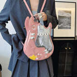 Maxbell Guitar Shaped Backpack Fashion Trendy Guitar Purse for Dating Shopping Party Pink
