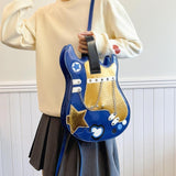 Maxbell Guitar Shaped Backpack Fashion Trendy Guitar Purse for Dating Shopping Party Dark Blue