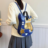 Maxbell Guitar Shaped Backpack Fashion Trendy Guitar Purse for Dating Shopping Party Dark Blue