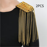 Maxbell 2Pcs Tassel Link Chain Epaulets Uniform Accessories for Festival Party Teens Gold