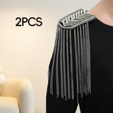 Maxbell 2Pcs Tassel Link Chain Epaulets Uniform Accessories for Festival Party Teens Silver