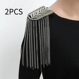 Maxbell 2Pcs Tassel Link Chain Epaulets Uniform Accessories for Festival Party Teens Silver